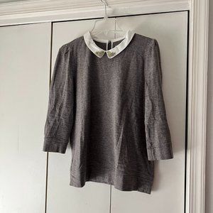 Loft Gray Top - Peter Pan Collar w/Embellishments - Medium